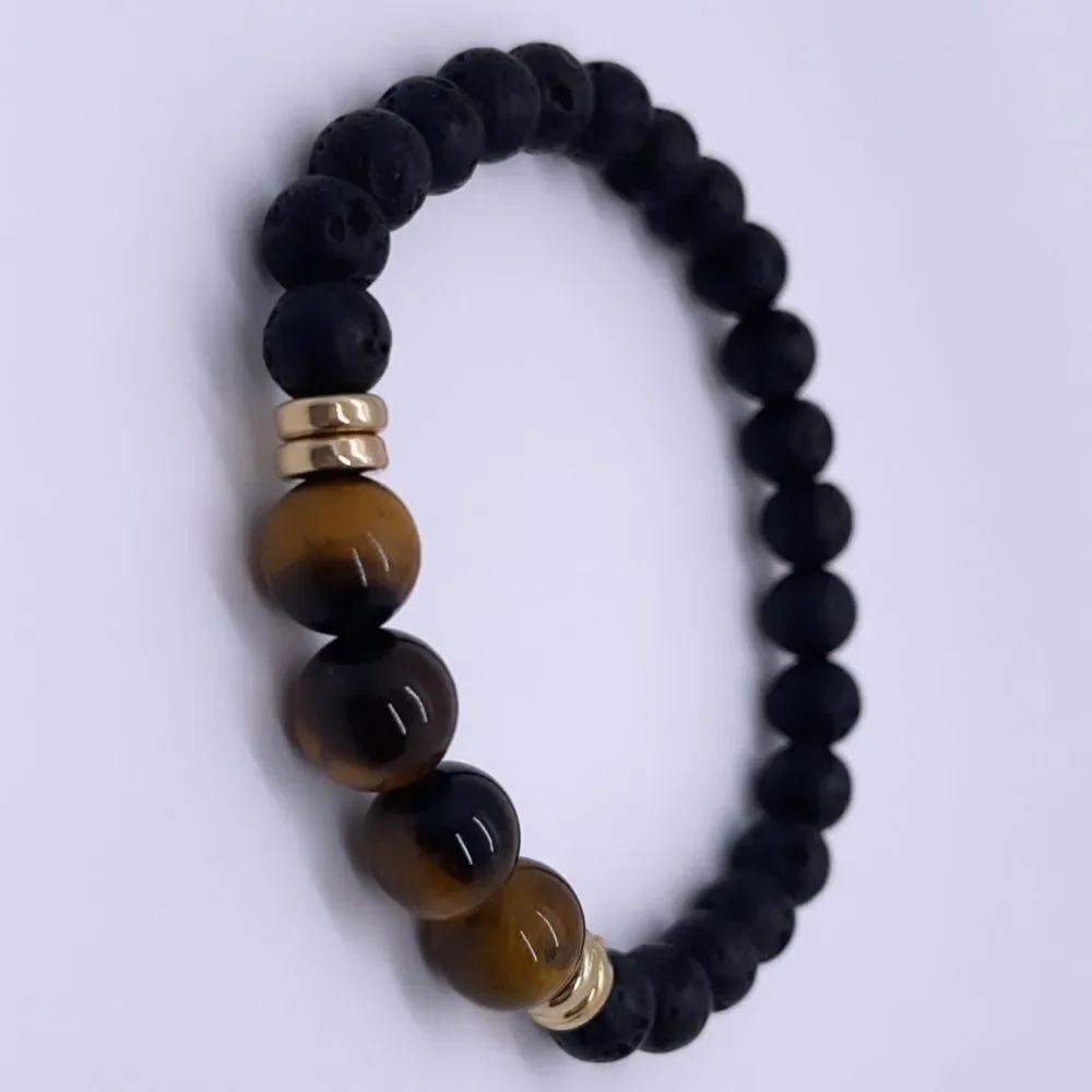Wool + Pepper Co. Lava Rocks & Tigers Eye Bracelet